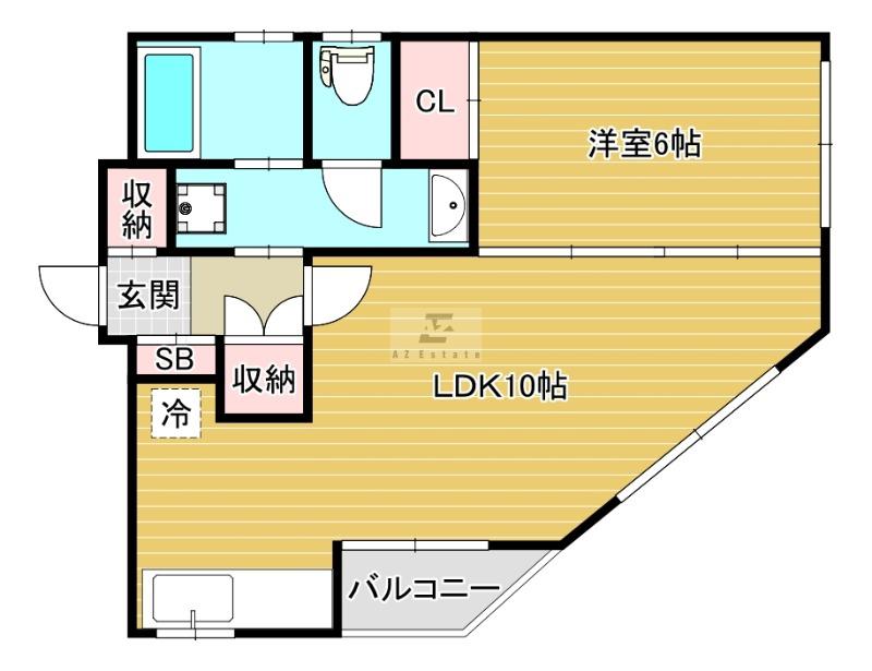 パルコート桜川(1LDK/3階)の間取り写真