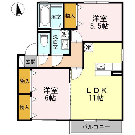 クレセントコートC(2LDK/2階)の間取り写真