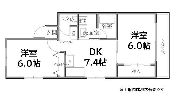 アソテア神戸(2DK/2階)の間取り写真