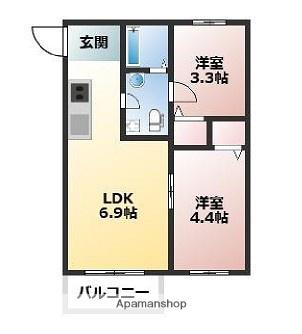 グラン六ッ川(2DK/2階)の間取り写真