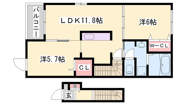 グラン フィオーレB(2LDK/2階)の間取り写真