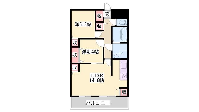 グランディール(2LDK/5階)の間取り写真