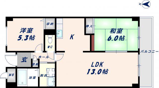 サンオークタツミ(2LDK/2階)の間取り写真