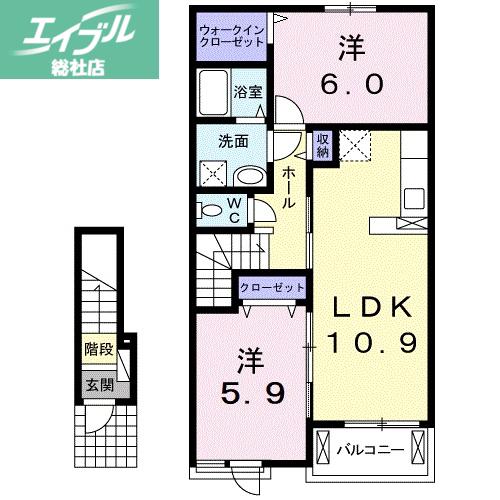 アロッジオ プラシード(2LDK/2階)の間取り写真