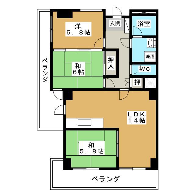 中央タワーズ RIHO大垣(3LDK/6階)の間取り写真