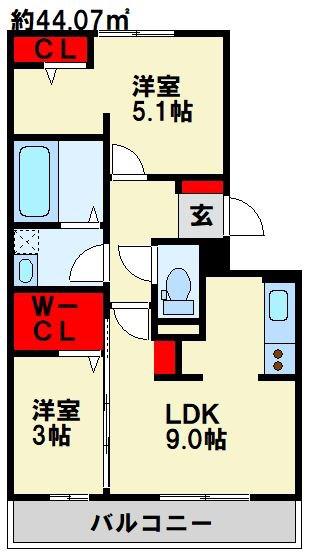 桜橋山荘(2LDK/3階)の間取り写真