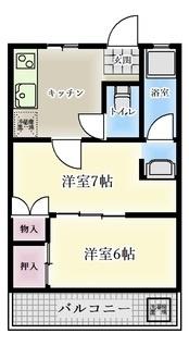 桂ビル(2K/4階)の間取り写真