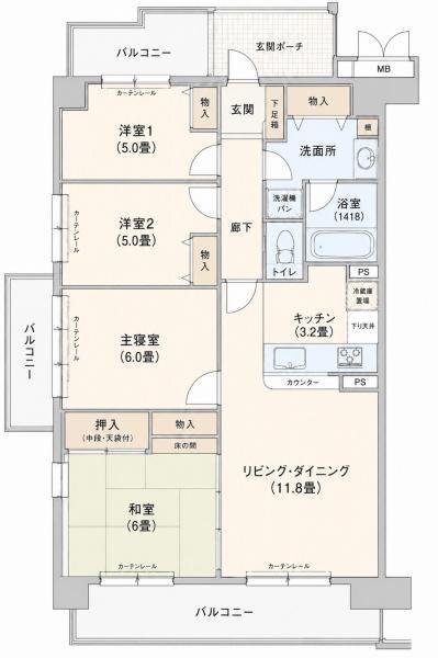 ユニハイム山崎8号棟8F(4LDK/8階)の間取り写真