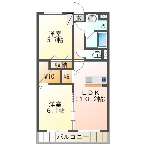 メルローズ寿北1(2LDK/3階)の間取り写真