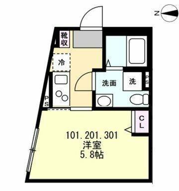 ベイルーム相模大塚(1K/1階)の間取り写真