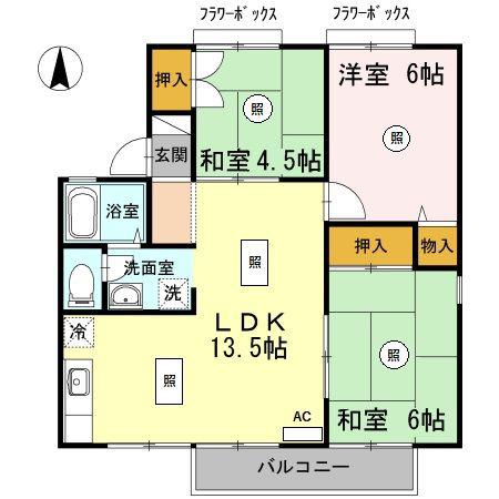 セジュールII野崎 B棟(3LDK/2階)の間取り写真