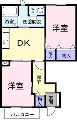 ロンジャルダンI(2DK/1階)の間取り写真
