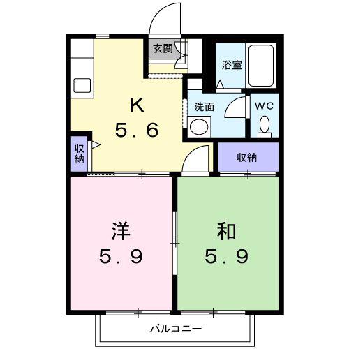 パティオ 1棟(2K/2階)の間取り写真