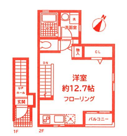 エースコートA棟(ワンルーム/2階)の間取り写真