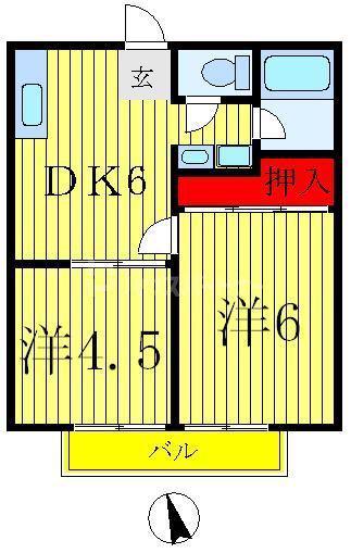 北国分ペアヒル(2DK/2階)の間取り写真