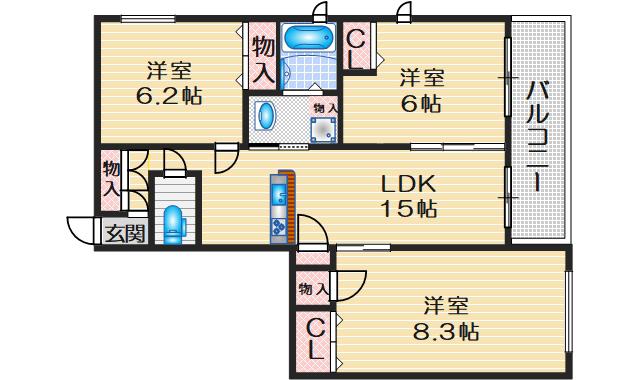 ALPHA STAGE千里山(3LDK/2階)の間取り写真