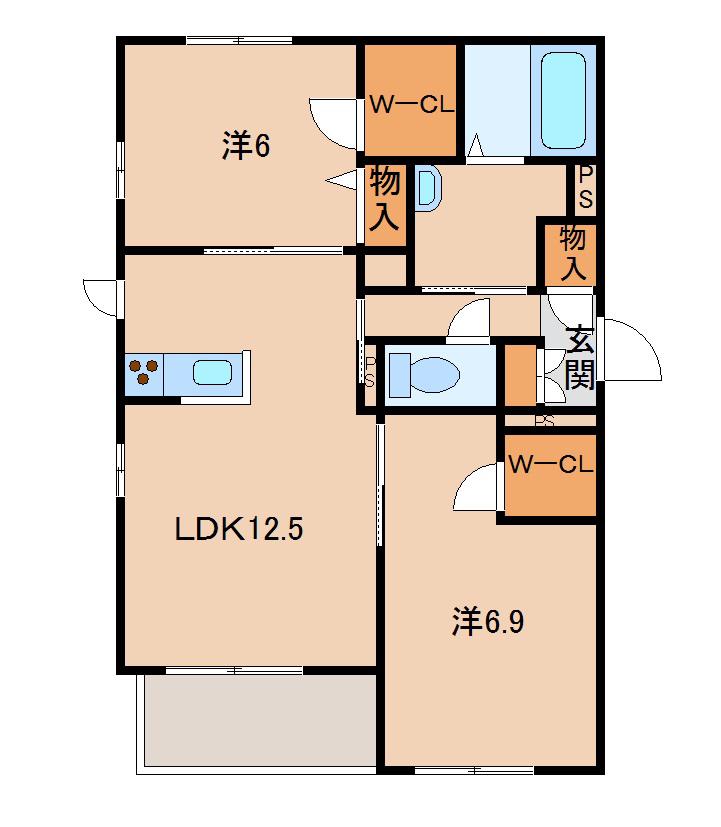 ベレオクシモト(2LDK/1階)の間取り写真