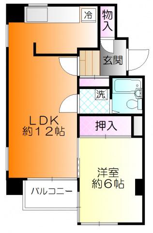 筑波ビル(1LDK/3階)の間取り写真