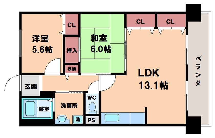コーシャハイツ相生1号棟(2LDK/1階)の間取り写真