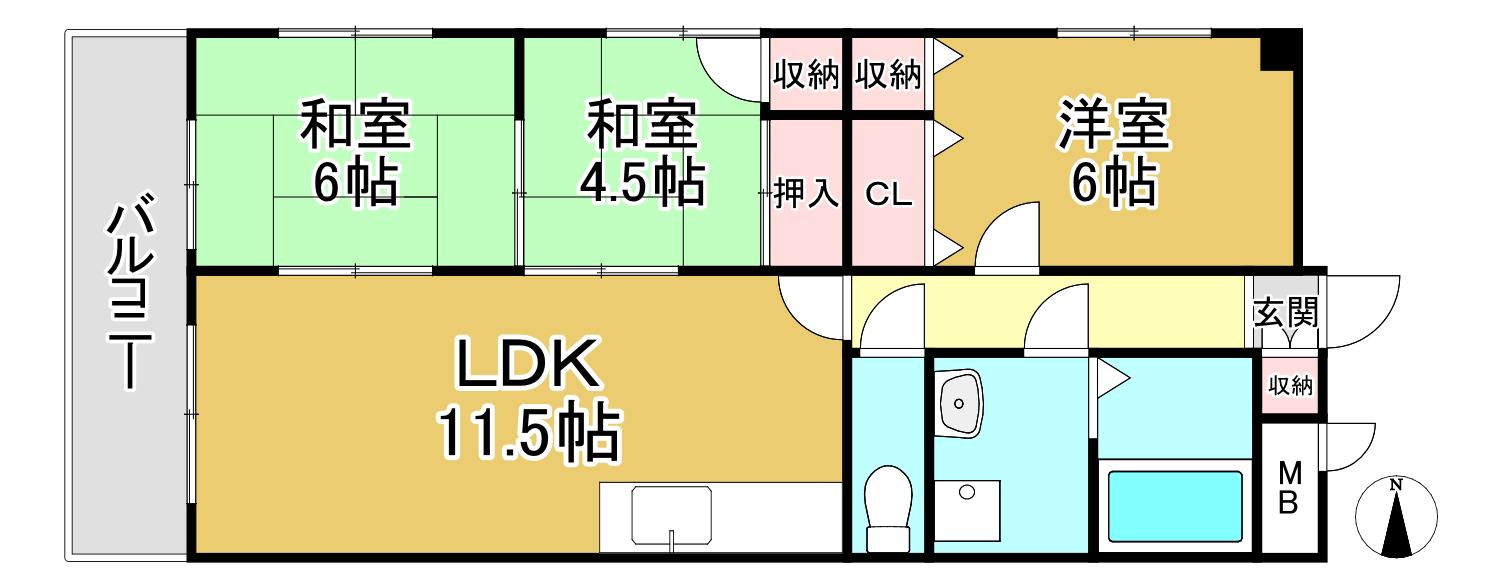 渡辺ハイツ(3LDK/2階)の間取り写真