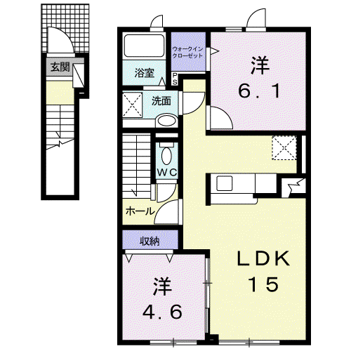 CASA環(2LDK/2階)の間取り写真