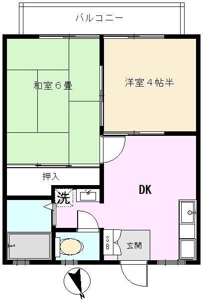 サンライフシャトーB(2DK/1階)の間取り写真