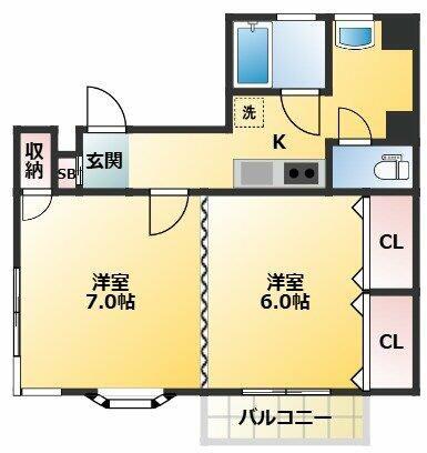 サンライズ吉巳五号館(2K/2階)の間取り写真