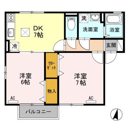シャルムクラルテA棟(2DK/1階)の間取り写真