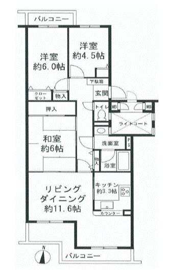エステコート市川北国分2号棟(3LDK/3階)の間取り写真