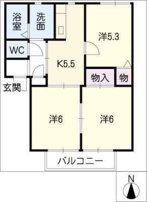 アベニールSHIN(3K/2階)の間取り写真