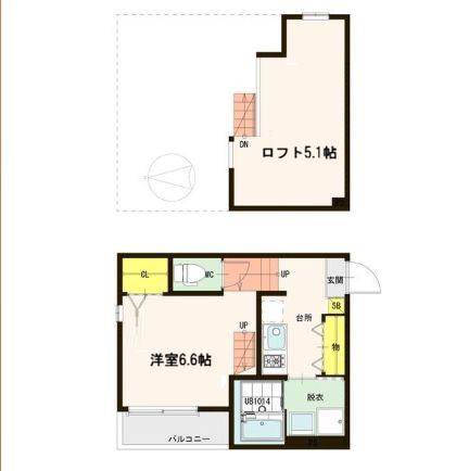 ハーモニーテラス東仙台II(1K/2階)の間取り写真