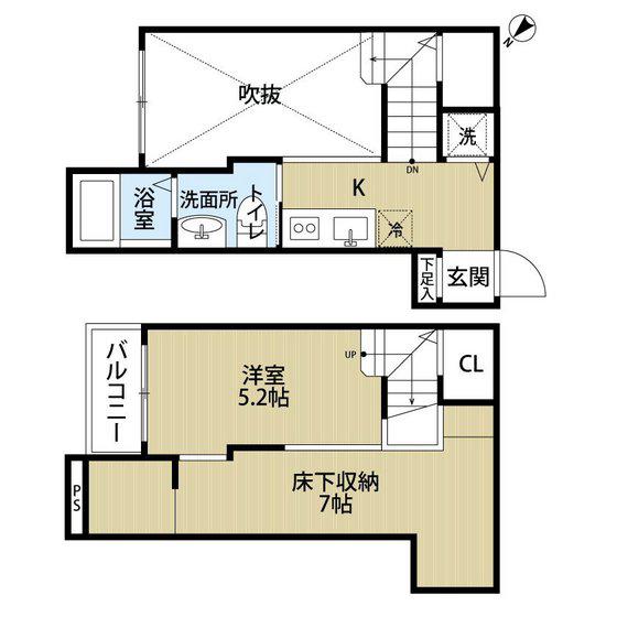 フミエーミ紫2丁目(1K/2階)の間取り写真