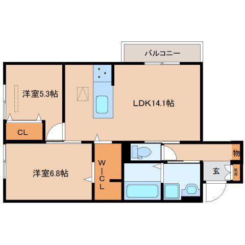グランヴェール西の京(2LDK/1階)の間取り写真