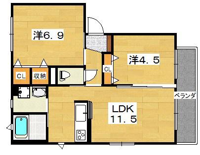 京阪本線 御殿山駅 徒歩4分 2階建 築16年(2LDK/1階)の間取り写真