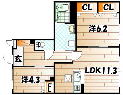 シャーメゾンJ・K A棟(2LDK/2階)の間取り写真