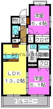 プラザ社田(2LDK/2階)の間取り写真