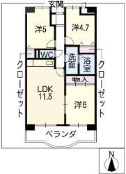 スカイハイツ平針(3LDK/5階)の間取り写真