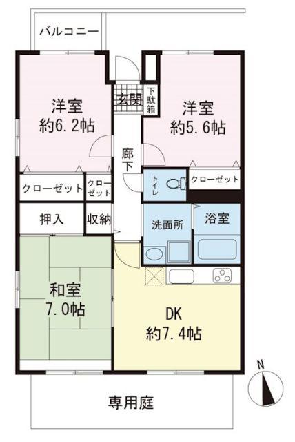 ハピデンス(3DK/1階)の間取り写真