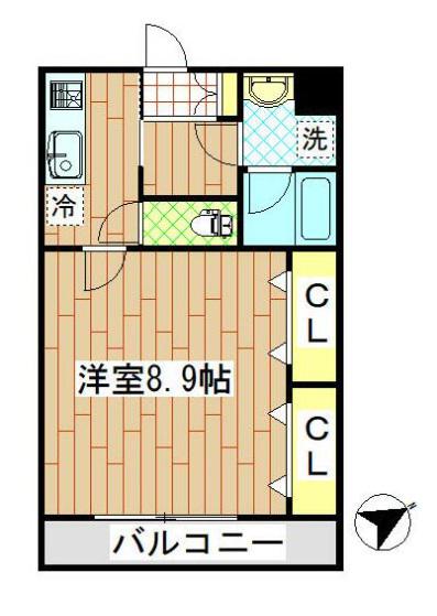 カテドラル(1K/1階)の間取り写真