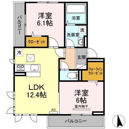 DーROOM山西II(2LDK/1階)の間取り写真