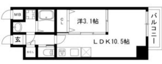 アンジュ栄(1LDK/9階)の間取り写真