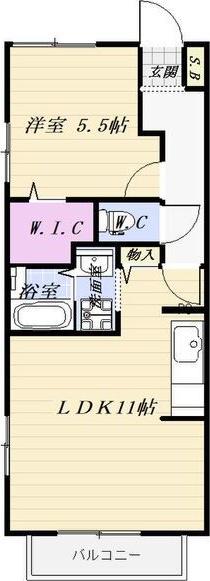 ウエストハイツA棟 B棟(1LDK/2階)の間取り写真