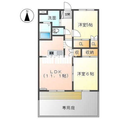 エバーハイツYASUDA I(2LDK/1階)の間取り写真
