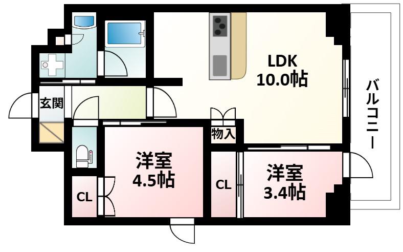 シーズンフラッツ緑地公園(2LDK/2階)の間取り写真