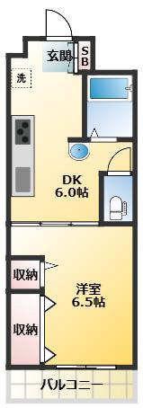 行平ビル(1DK/4階)の間取り写真