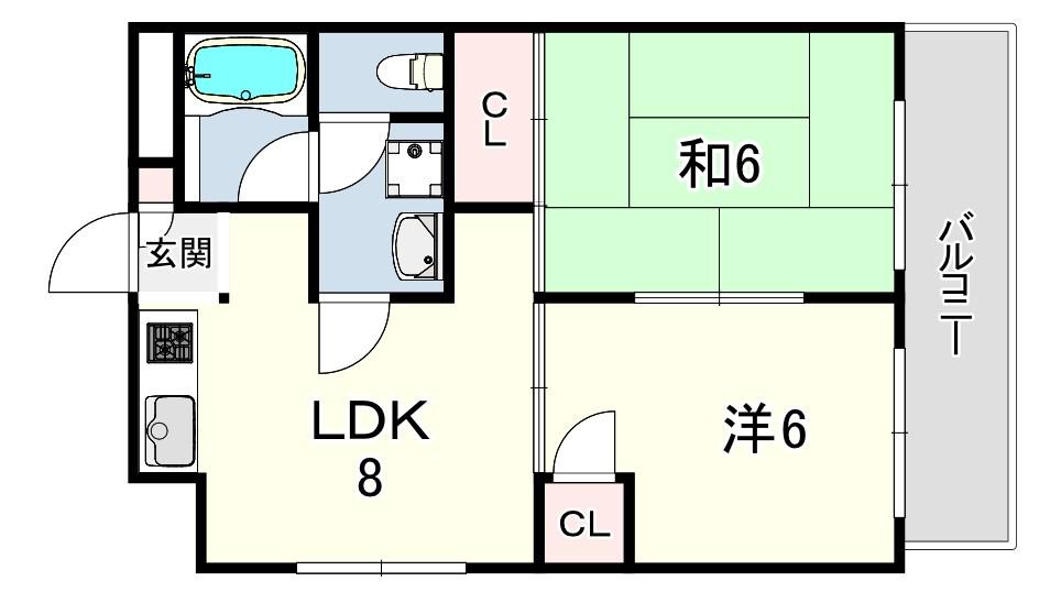 バルミー兵庫Ⅱ(2LDK/5階)の間取り写真
