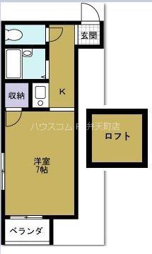 ボンジュールビル(1SK/2階)の間取り写真
