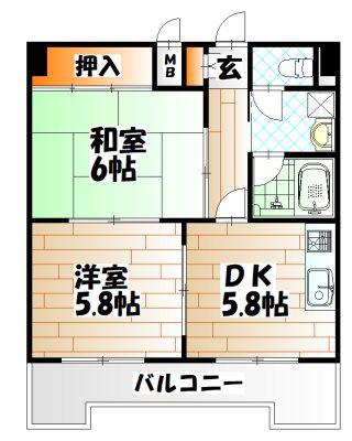 黄金町スカイマンション(2DK/2階)の間取り写真
