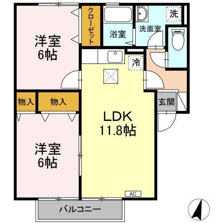 ウィル・ドミール(2LDK/1階)の間取り写真