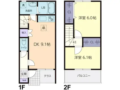 グラン ソレーユ(2DK/1階)の間取り写真